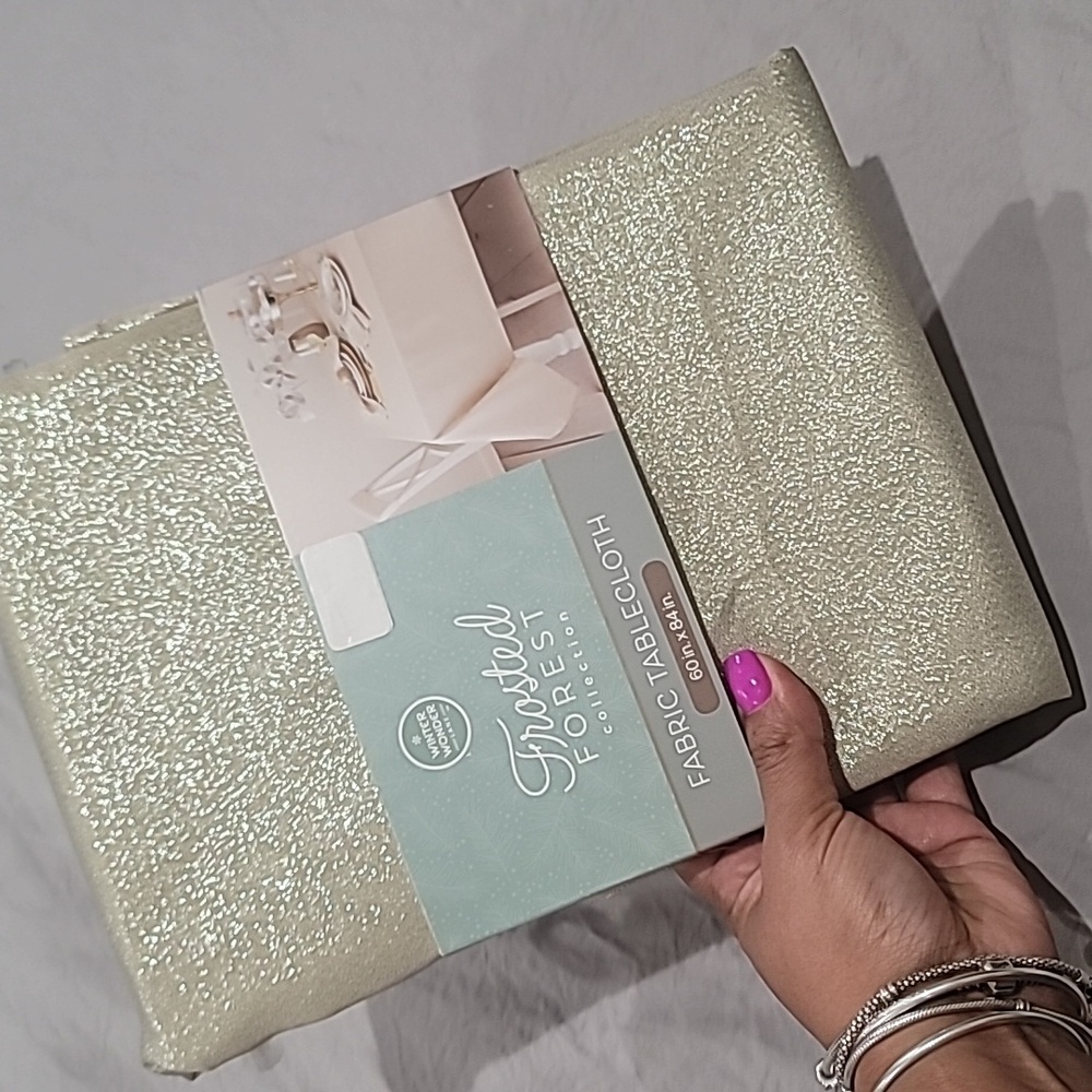 Winter Wonder Frosted Forest Collection Fabric Glittery TableCloth